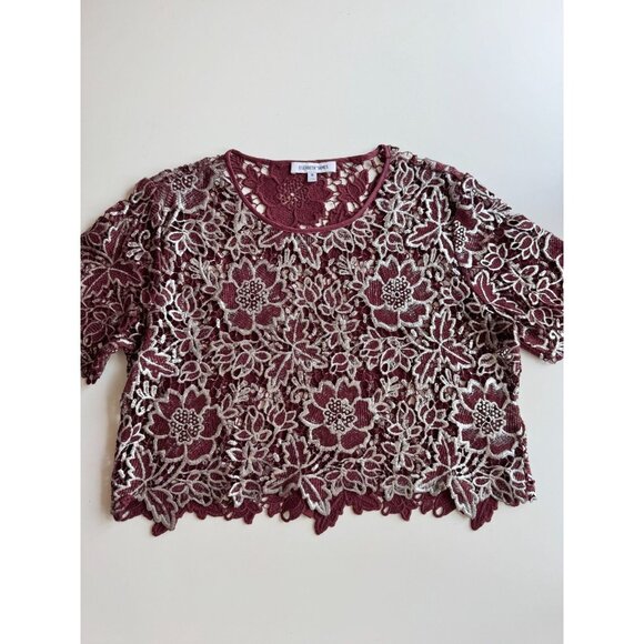 ELIZABETH AND JAMES Bates Bordeaux Maroon Silver Winter Lace Blouse, Size M - Picture 6 of 15
